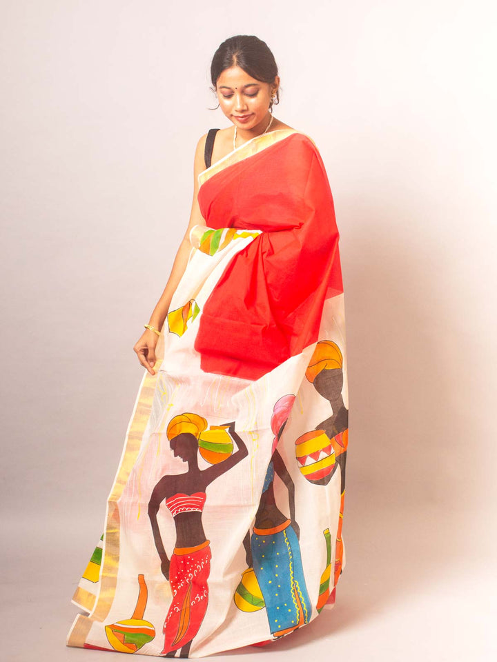 Kerala Cotton Hand Painted Saree - 20328 Saree Riya's Collection   