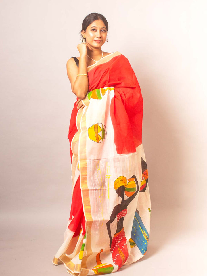 Kerala Cotton Hand Painted Saree - 20328 Saree Riya's Collection   