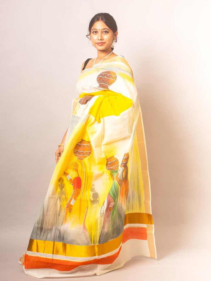 Kerala Cotton Hand Painted Saree - 20332 Saree AEVUM   