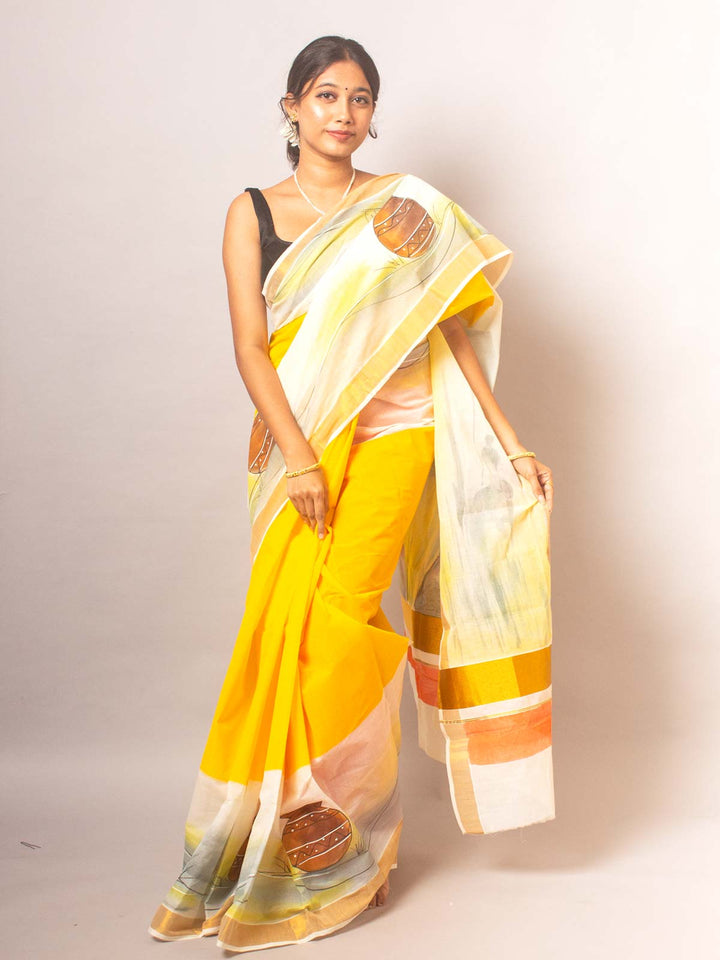 Kerala Cotton Hand Painted Saree - 20332 Saree AEVUM   