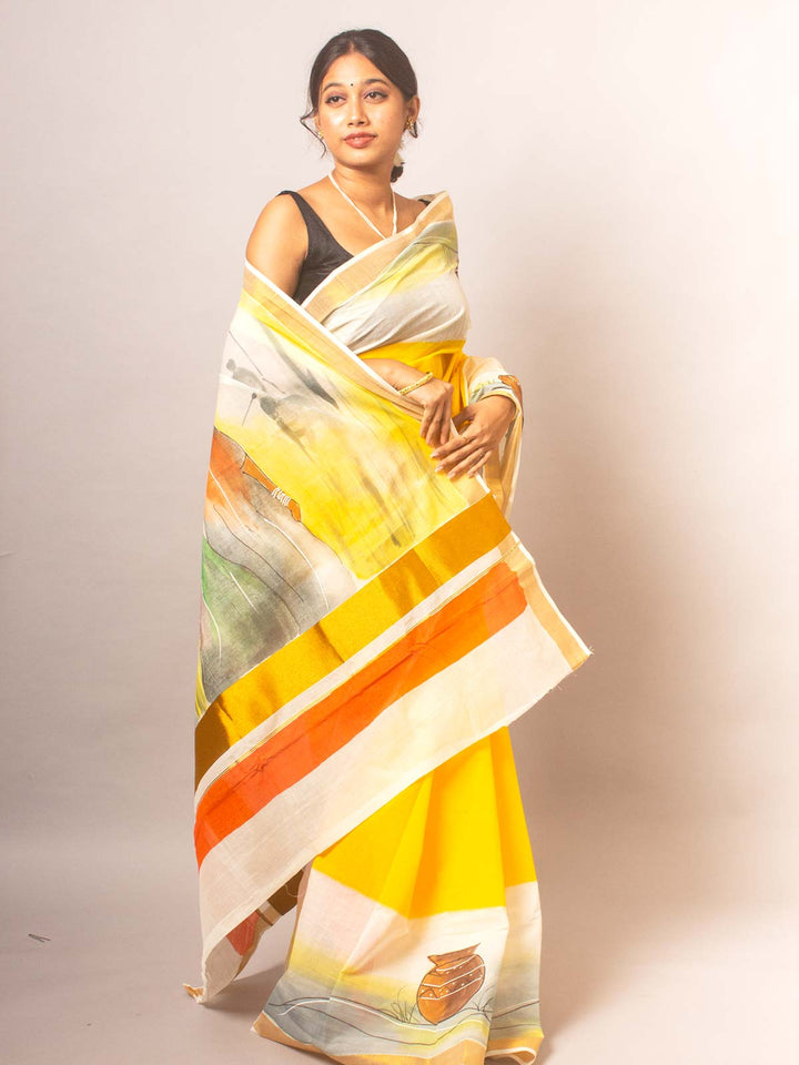 Kerala Cotton Hand Painted Saree - 20332 Saree AEVUM   