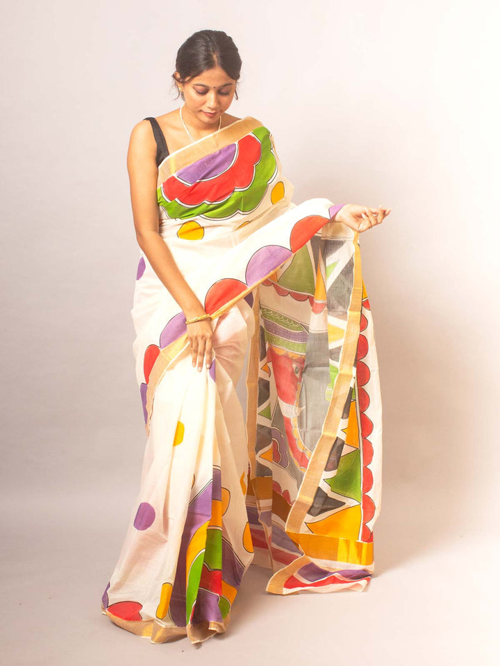 Kerala Cotton Hand Painted Saree - 20334 Saree AEVUM   