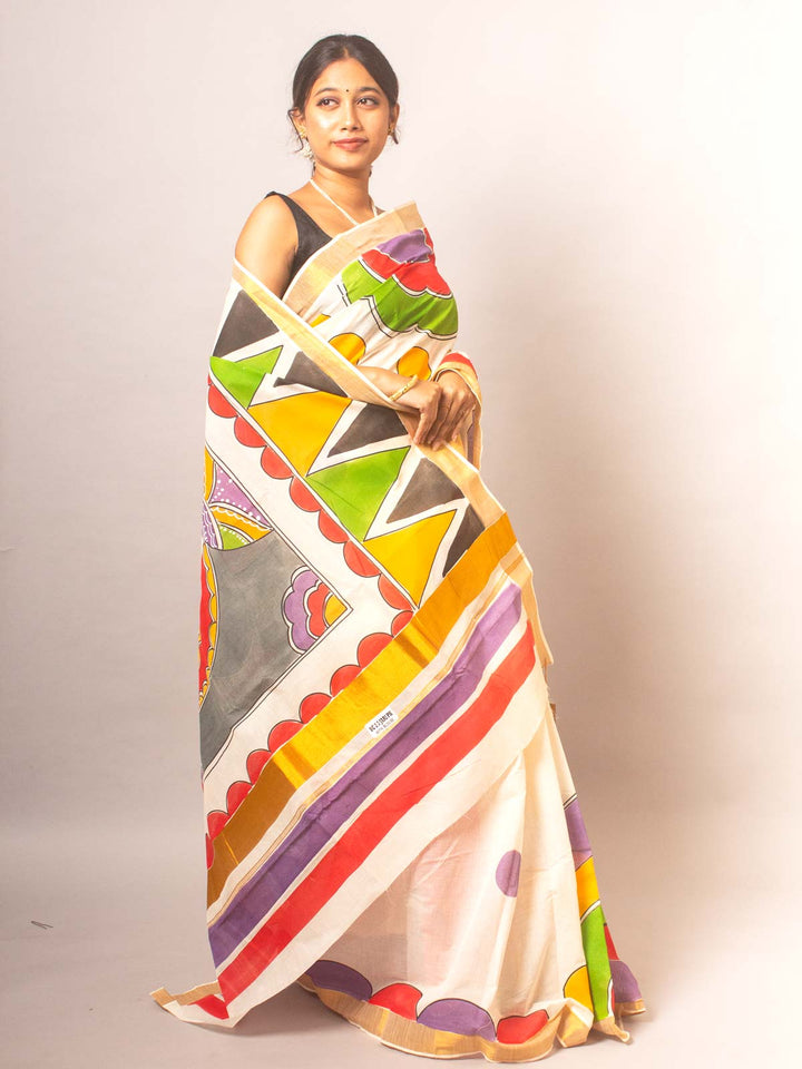 Kerala Cotton Hand Painted Saree - 20334 Saree AEVUM   