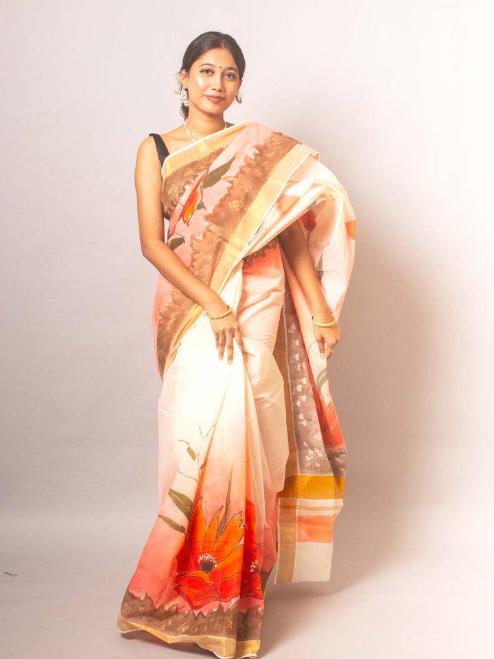 Kerala Cotton Hand Painted Saree - 20335 Saree AEVUM   