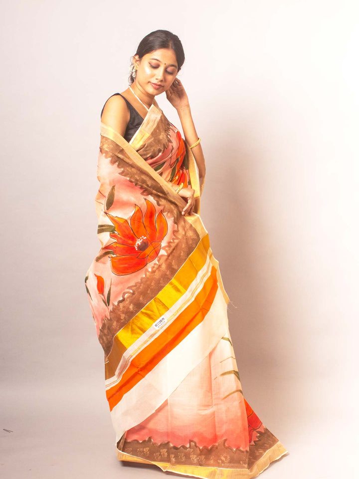 Kerala Cotton Hand Painted Saree - 20335 Saree AEVUM   