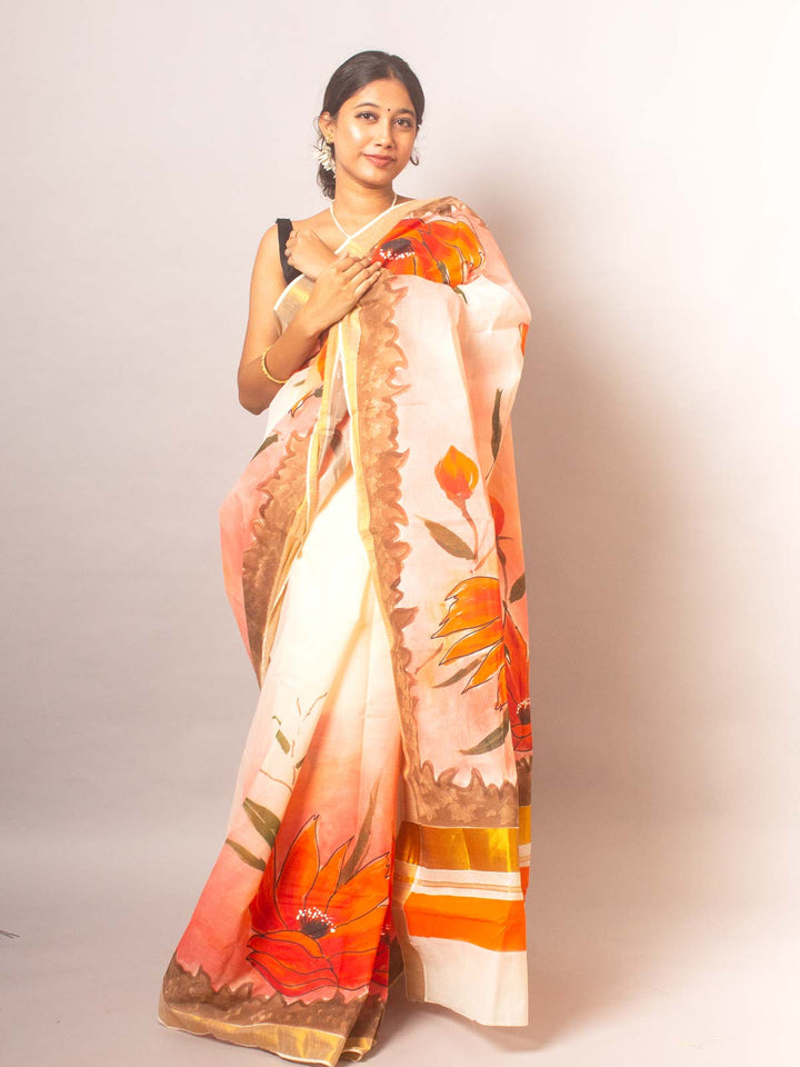 Kerala Cotton Hand Painted Saree - 20335 Saree AEVUM   