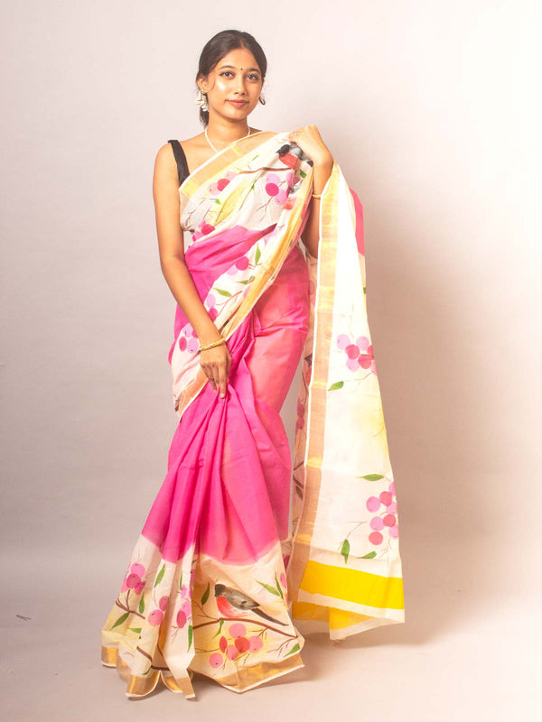 Kerala Cotton Hand Painted Saree - 20337 Saree Riya's Collection   