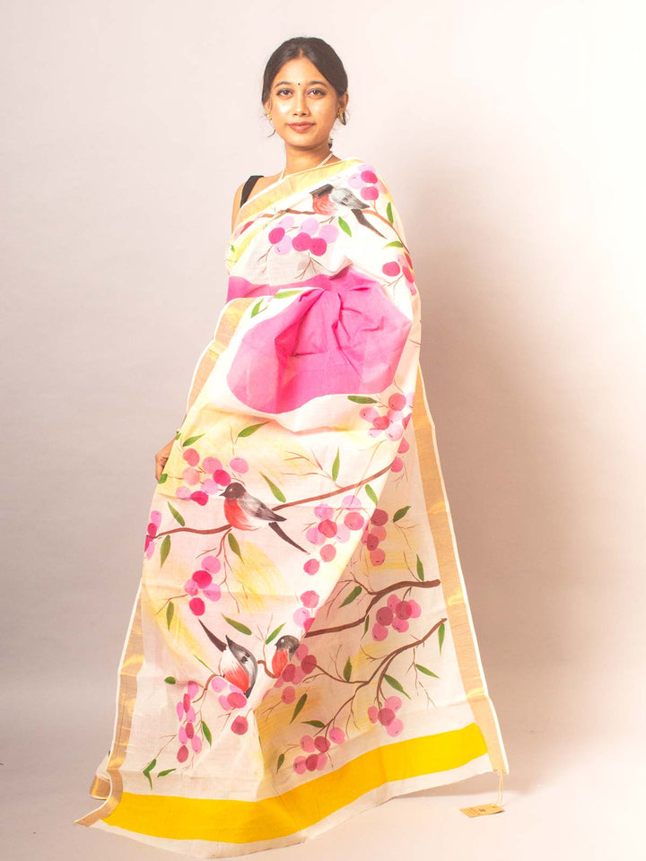 Kerala Cotton Hand Painted Saree - 20337 Saree Riya's Collection   