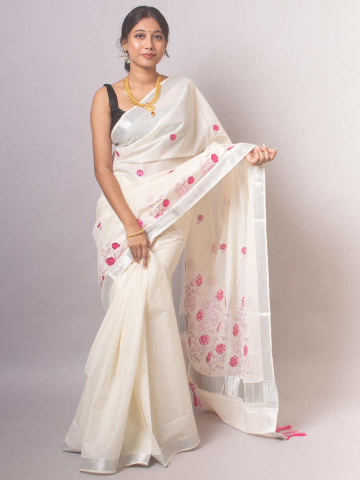 Kerala Cotton Embroidered Saree - 20395 Saree AEVUM   