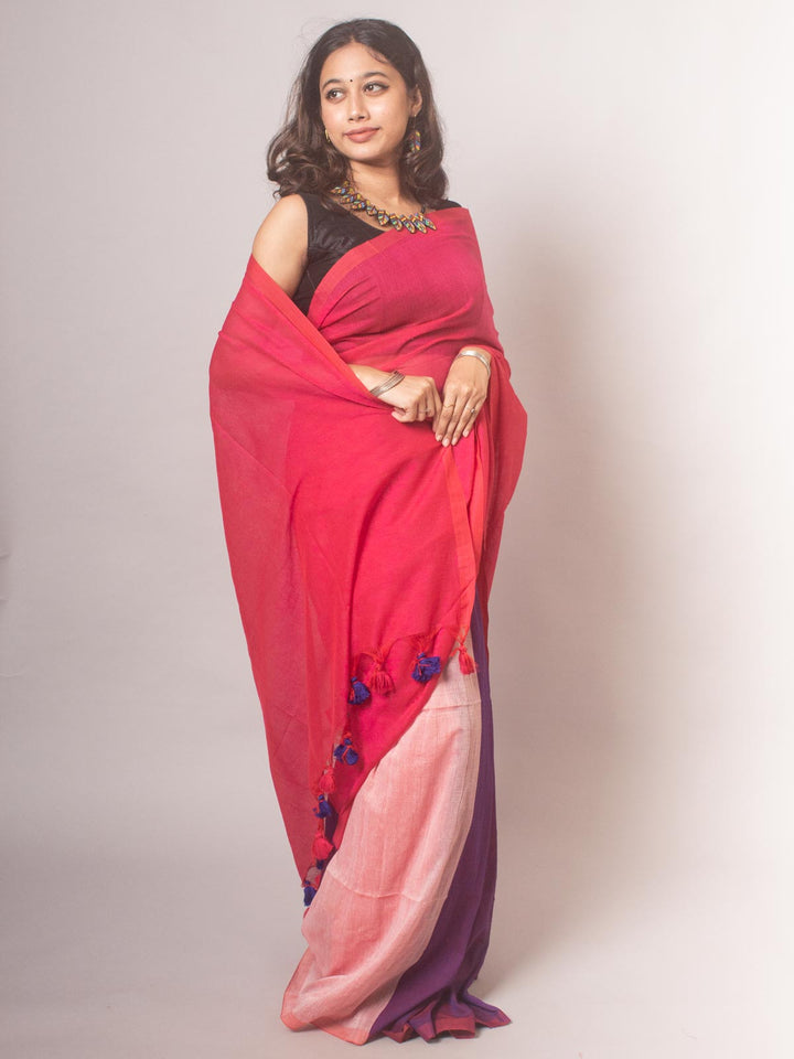 Mulmul Cotton Tri Colour Saree - 20441 Saree AEVUM