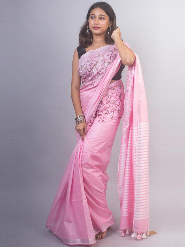 Linen Embroidered Saree - 20878 Saree Riya's Collection   