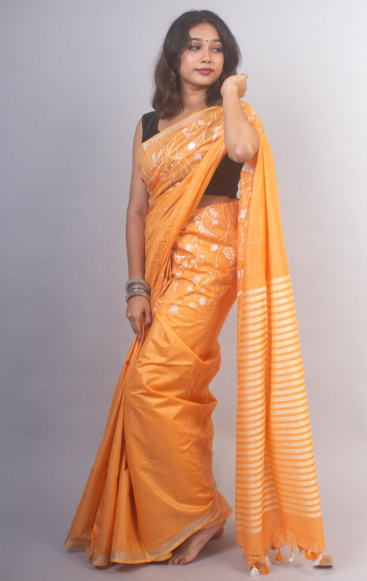 Linen Embroidered Saree - 20882 Saree AEVUM