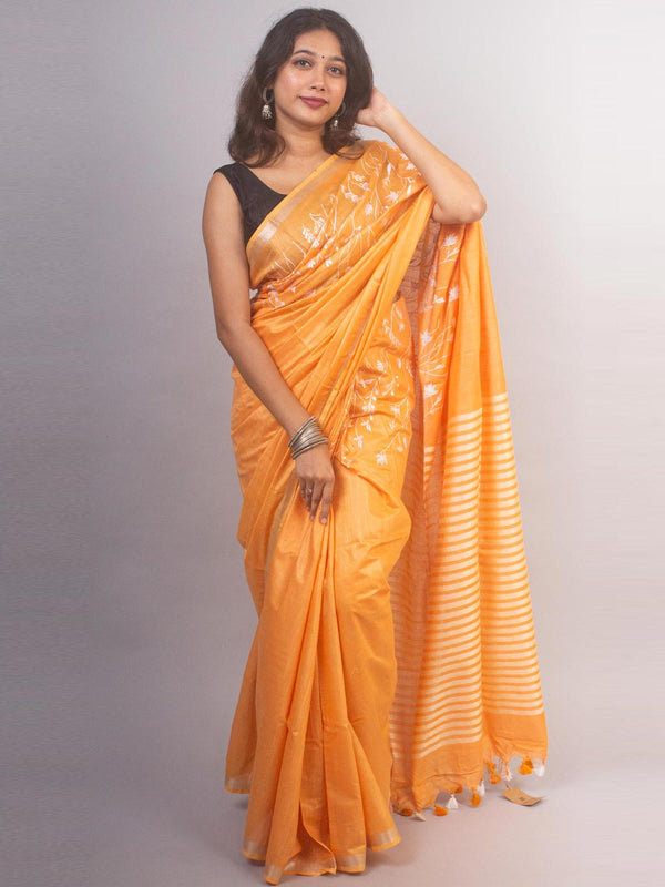 Linen Embroidered Saree - 20882 Saree Riya's Collection   