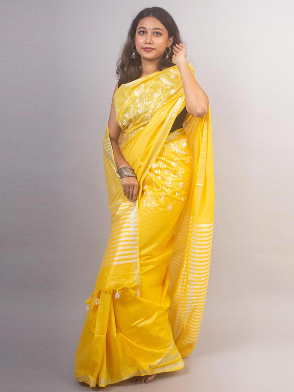 Linen Embroidered Saree - 20884 Saree Riya's Collection   