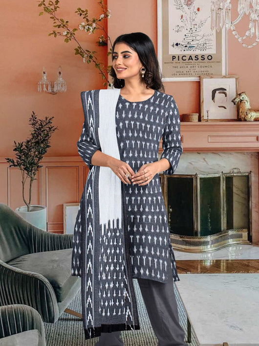 Pure Cotton Woven Ikkat Kurta Set - 20955 Women's Kurta Set AEVUM 2   