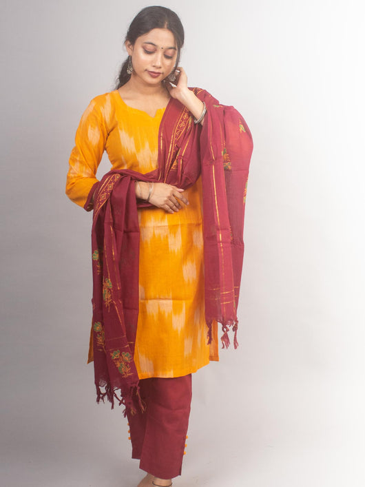 Pure Cotton Woven Ikkat Kurta Set - 20973 Women's Kurta Set AEVUM 2