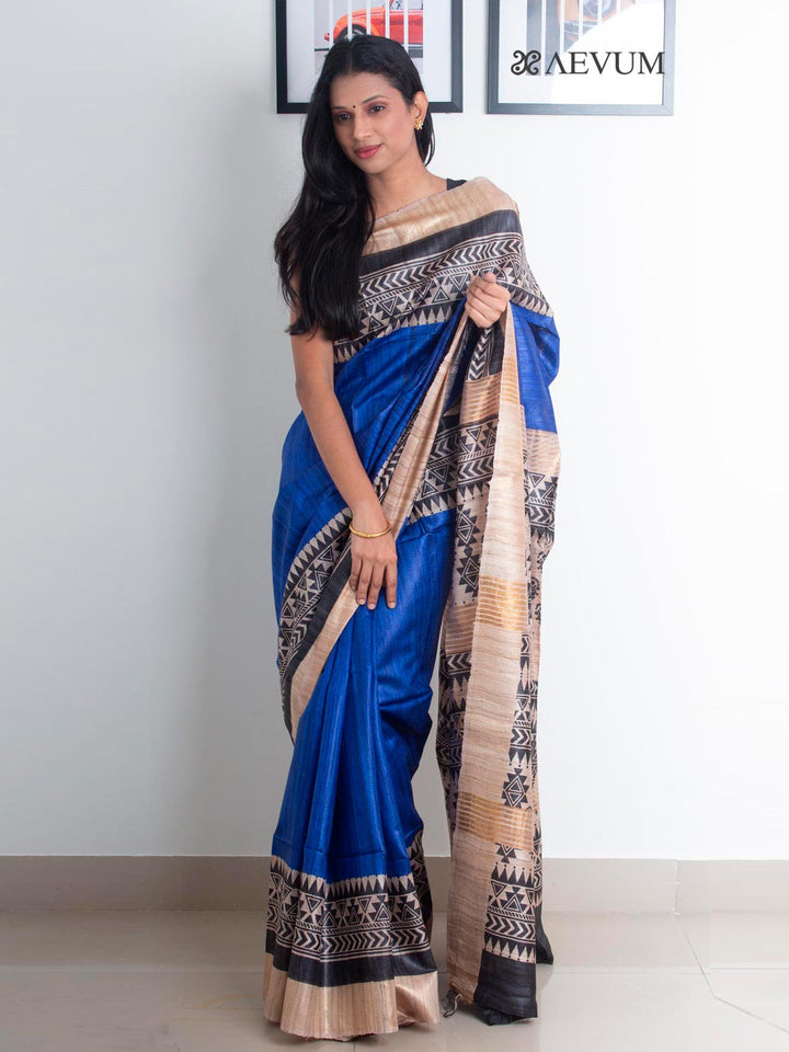 Zari Tussar Silk Saree Hand Block Printed with Silk Mark - 2157 Saree Raj   