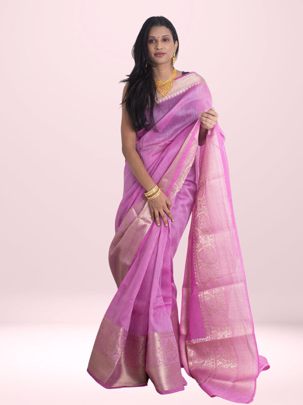 Silk Linen Banarasi Handloom Saree - 2160 Saree Sarala Devi   