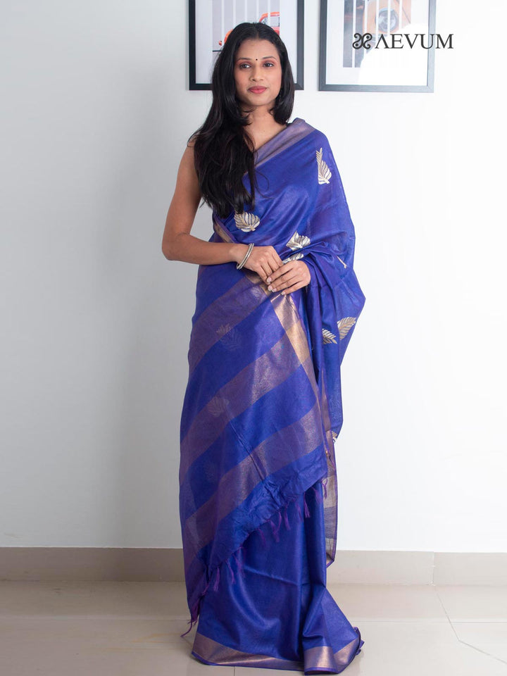 Katan Silk Saree with Leaf Embroidery - 2163 Saree Om Silk   