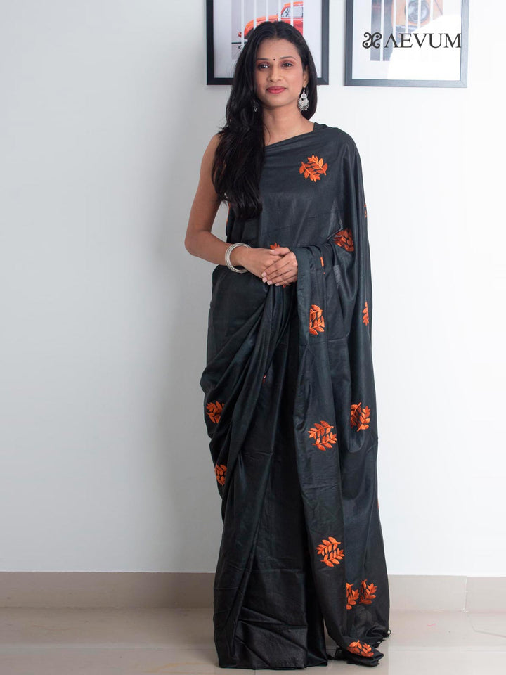 Katan Silk Saree with Embroidery - 2166 Saree Tausif   