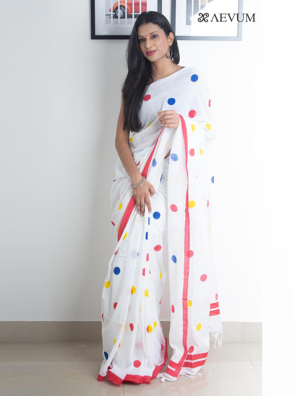 Polka Dot Mulmul Cotton Saree - 2393 Saree Anita Kuthir