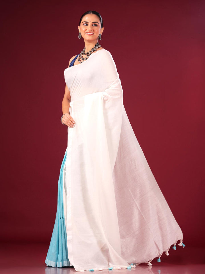 Mulmul Cotton Half-Half Saree - 2632 Saree AEVUM