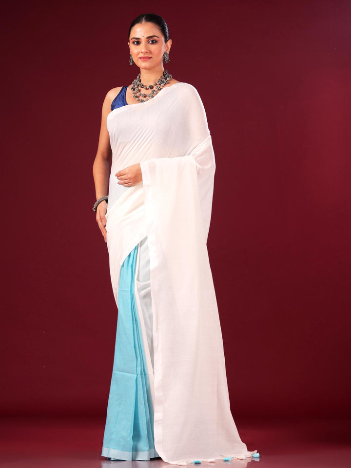 Mulmul Cotton Half-Half Saree - 2632 Saree AEVUM