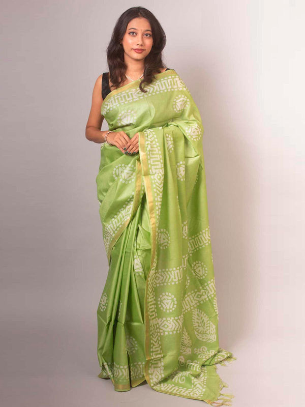 Katan Silk Saree with Batik Print - 2680 Saree AEVUM   