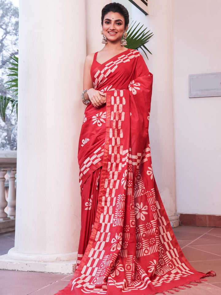 Katan Silk Saree with Batik Print - 2681 Saree AEVUM