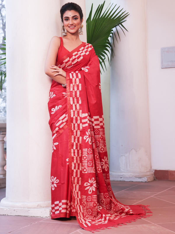 Katan Silk Saree with Batik Print - 2681 Saree AEVUM