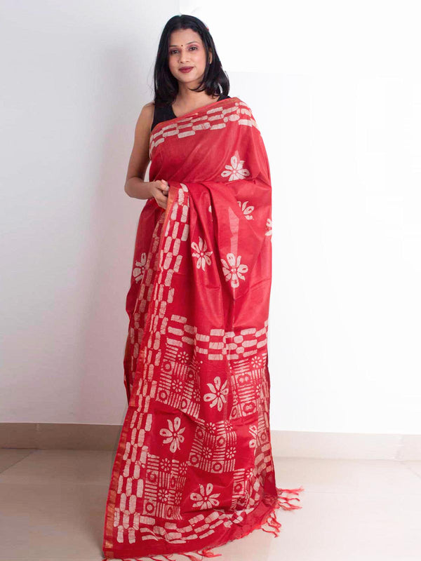 Katan Silk Saree with Batik Print - 2681 Saree Tausif   