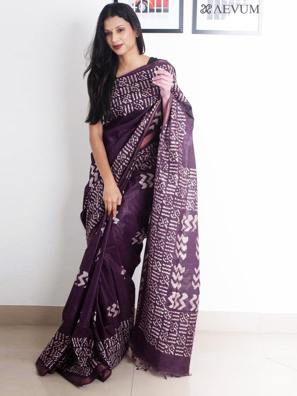 Katan Silk Saree with Batik Print - 2682 Saree AEVUM