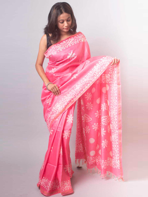 Katan Silk Saree with Batik Print - 2683 Saree AEVUM   