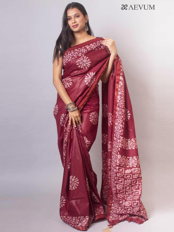 Katan Silk Saree with Batik Print - 2684 Saree AEVUM