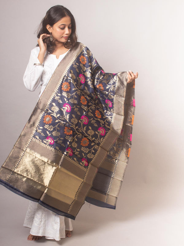 Banarasi Floral Motif Alfi Katan Silk Dupatta - 3463 Dupatta AEVUM 2   