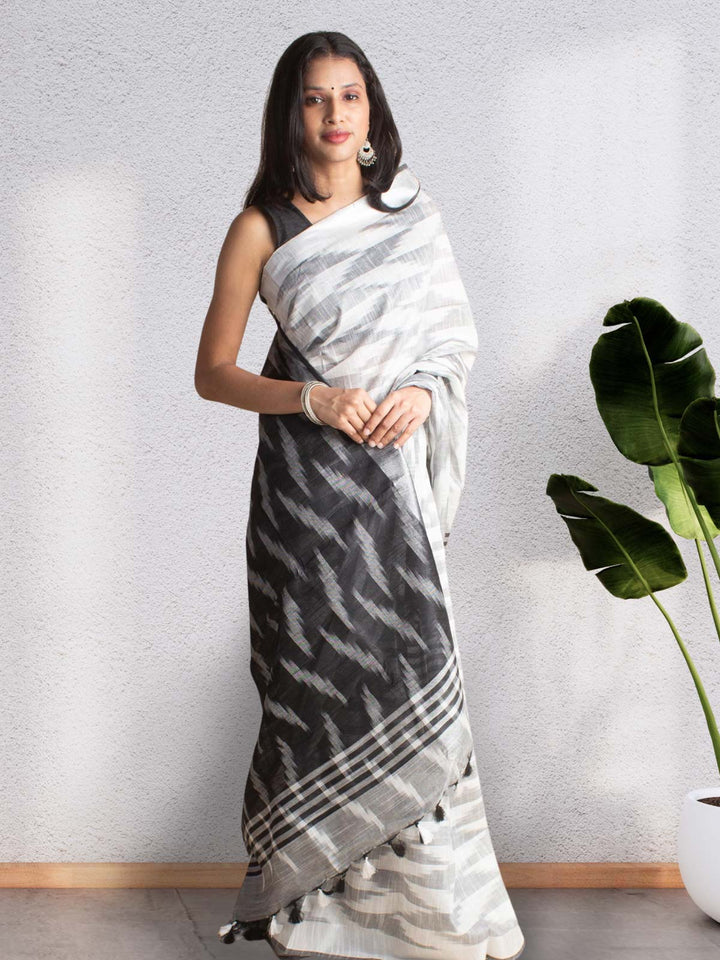 Semi Linen Ikkat Saree with Blouse Piece - 3529 Saree AEVUM