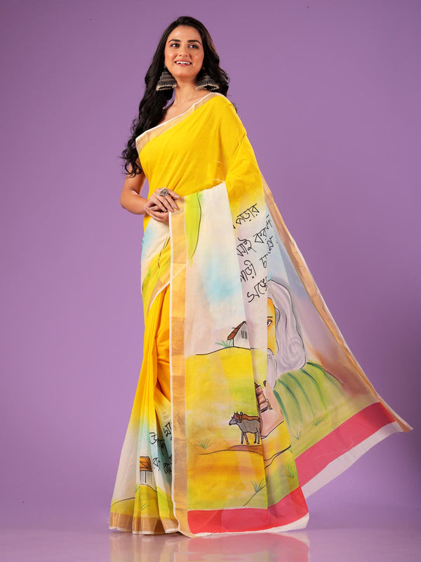 Kerala Cotton Hand Painted Saree with Blouse Piece - 3819 Saree AEVUM