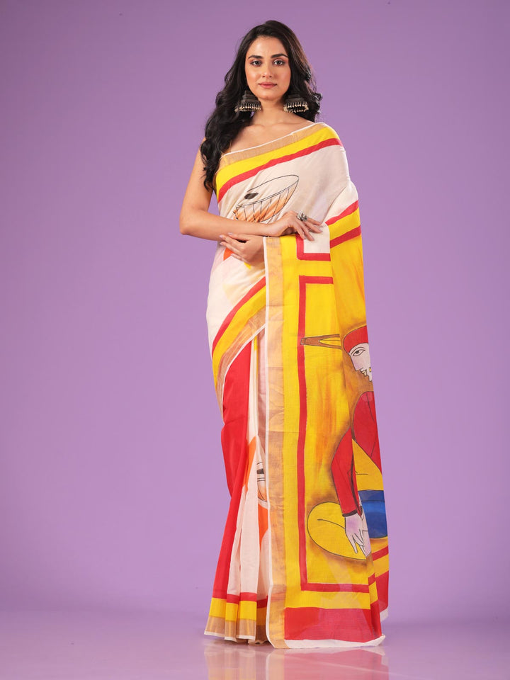 Kerala Cotton Hand Painted Saree with Blouse Piece - 3821 Saree AEVUM