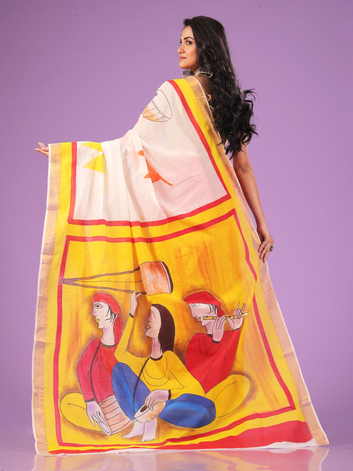 Kerala Cotton Hand Painted Saree with Blouse Piece - 3821 Saree AEVUM