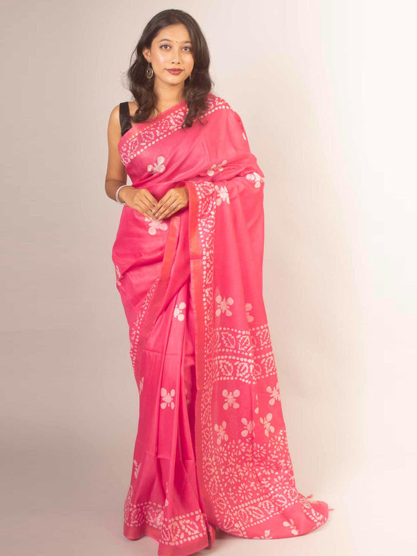 Katan Silk Saree with Batik Print - 3822 Saree Tausif   