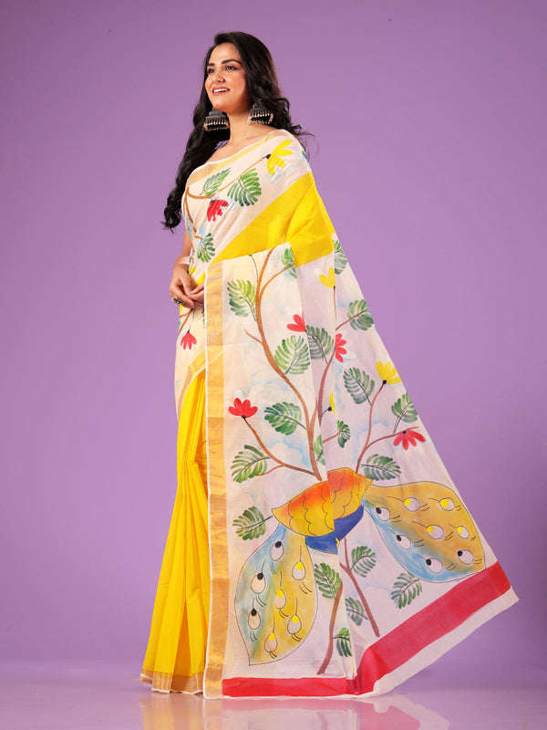 Kerala Cotton Hand Painted Saree with Blouse Piece - 4110 Saree AEVUM