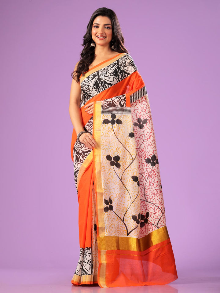 Kerala Cotton Hand Painted Saree with Blouse Piece - 4231 Saree AEVUM