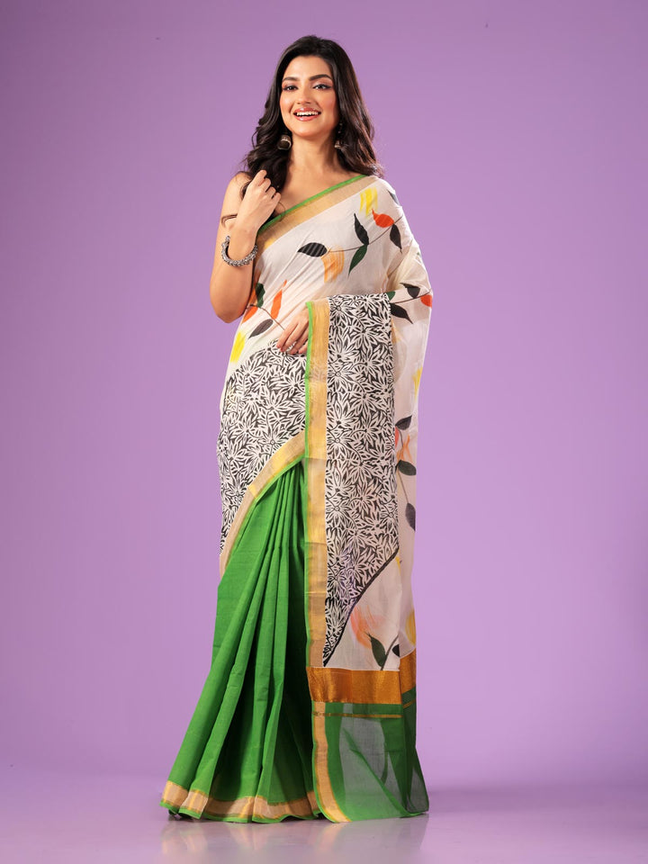 Kerala Cotton Hand Painted Saree with Blouse Piece - 4241 Saree AEVUM