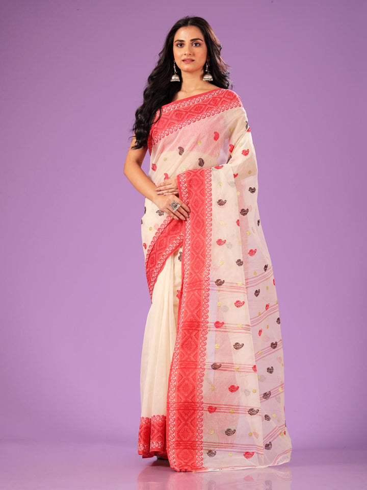 Bengal Cotton Tant Saree with Embroidery - 4604 Saree AEVUM