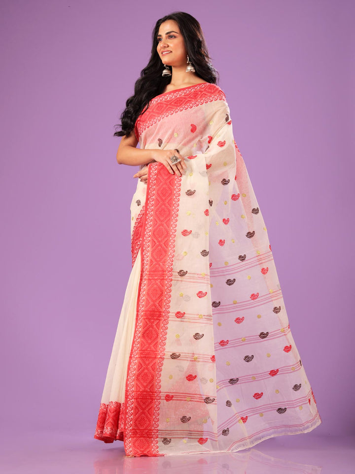 Bengal Cotton Tant Saree with Embroidery - 4604 Saree AEVUM