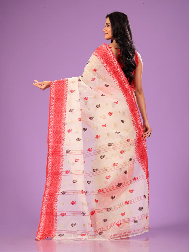 Bengal Cotton Tant Saree with Embroidery - 4604 Saree AEVUM