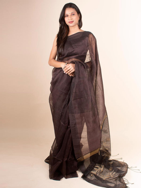 Silk Linen Saree with Blouse Piece - 4609 Saree AEVUM   