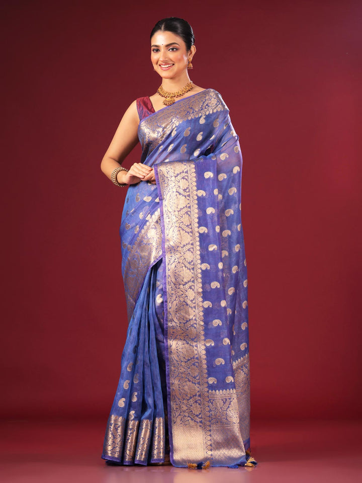 Silk Linen Banarasi Handloom Saree with Silk Mark - 4686 Saree AEVUM