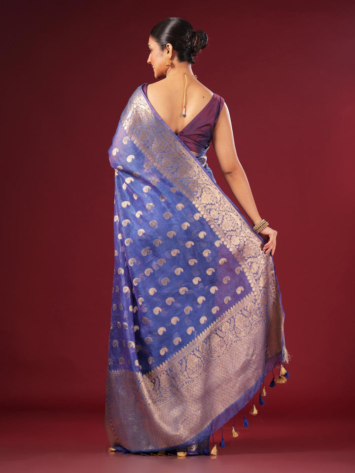 Silk Linen Banarasi Handloom Saree with Silk Mark - 4686 Saree AEVUM