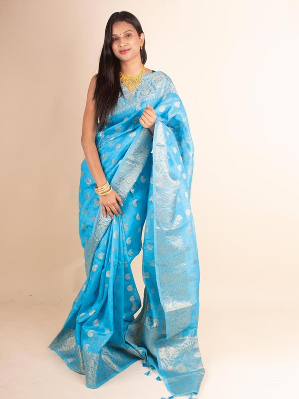 Silk Linen Banarasi Handloom Saree with Silk Mark - 4688 Saree AEVUM